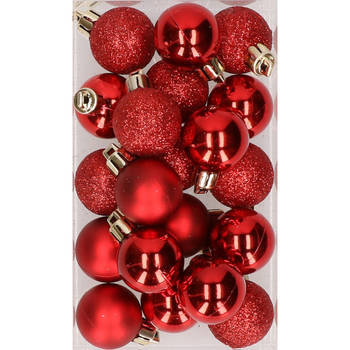 20x stuks kunststof kerstballen rood 3 cm mat/glans/glitter - Kerstbal