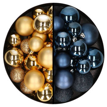 Decoris kerstballen 60x - mix goud/donkerblauw - 4-5-6 cm - kunststof - Kerstbal