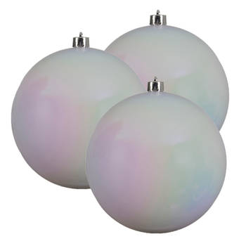 3x stuks grote kunststof kerstballen parelmoer wit 14 cm glans - Kerstbal