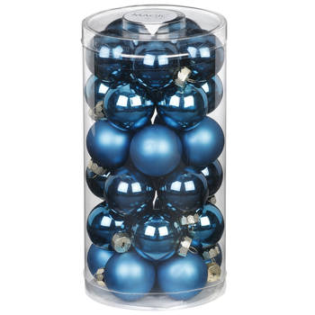 30x stuks kleine glazen kerstballen diep blauw 4 cm - Kerstbal