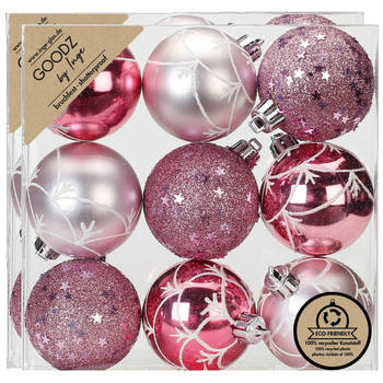 Inge Christmas Goodz kerstballen - 18x st- 6 cm - kunststof - roze - Kerstbal