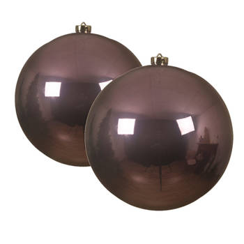 2x stuks grote kunststof kerstballen lila paars 14 cm glans - Kerstbal