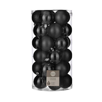 60x stuks kunststof kerstballen zwart 6 cm - Kerstbal