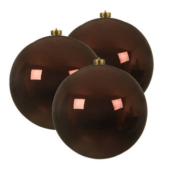 3x stuks grote kunststof kerstballen mahonie bruin 14 cm glans - Kerstbal