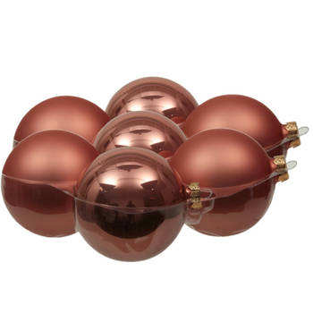 8x stuks glazen kerstballen koraal roze 10 cm mat/glans - Kerstbal