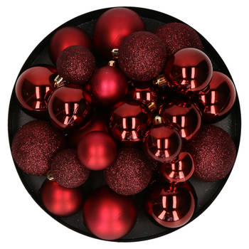 Kerstballen - 30x - donkerrood - 4, 5, 6 cm - kunststof - mat-glans-glitter - Kerstbal