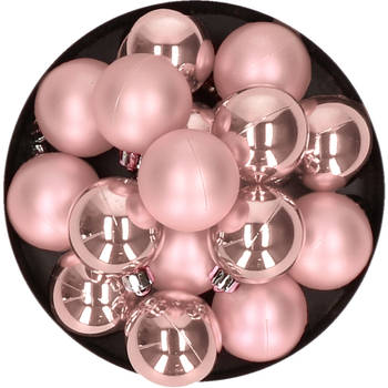 16x stuks kunststof kerstballen zacht roze 4 cm - Kerstbal