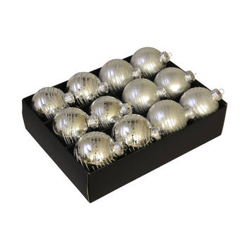 24x stuks luxe glazen gedecoreerde kerstballen zilver 7,5 cm - Kerstbal