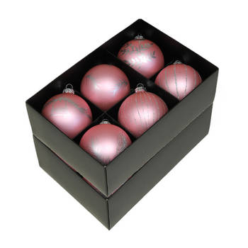 Othmar Decorations kerstballen - gedecoreerd - 12x - 8 cm - roze - Kerstbal