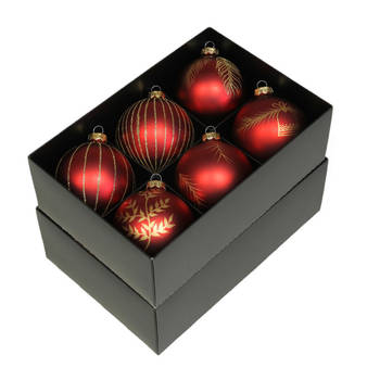 Othmar Decorations luxe kerstballen - gedecoreerd - 12x - 8 cm - rood - Kerstbal