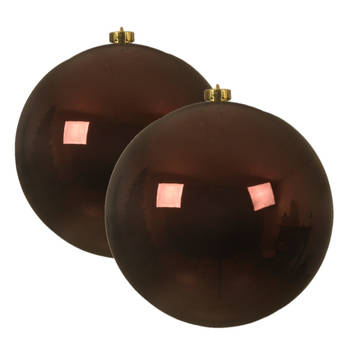 2x stuks grote kunststof kerstballen mahonie bruin 14 cm glans - Kerstbal