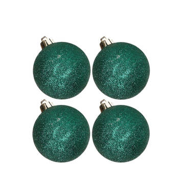 4x stuks kunststof glitter kerstballen petrol groen 10 cm - Kerstbal