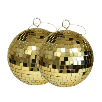 Othmar Decorations disco kerstballen - 2x - goud - 15 cm - kunststof - Kerstbal