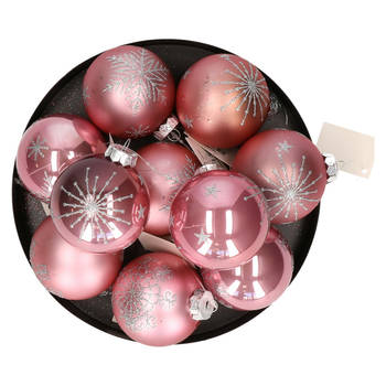 Othmar Decorations Kerstballen - 12x- poederroze - 7.5 cm - Kerstbal