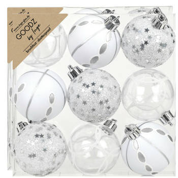 Inge Christmas Goodz kerstballen-18x st- 6 cm - kunststof - zilver/wit - Kerstbal