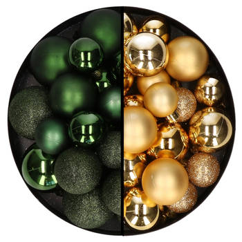Decoris kerstballen 60x - mix donkergroen/goud - 4-5-6 cm - kunststof - Kerstbal