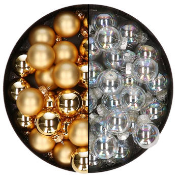 Mini kerstballen - 48x- transparant parelmoer/goud - 2,5 cm - glas - Kerstbal