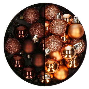 Kerstballen mini - 40x st - koper en donkerbruin - 3 cm - kunststoff - Kerstbal