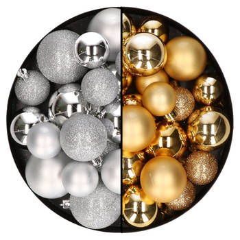 Decoris kerstballen 60x - mix goud/zilver - 4-5-6 cm - kunststof - Kerstbal