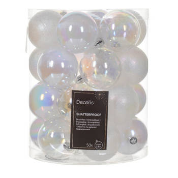 Decoris kerstballen - 50x stuks - 6 cm - kunststof -transparant parelmoer - Kerstbal