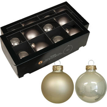 Kerstballen van glas - 16x - licht champagne - 8 cm -milieubewust - Kerstbal