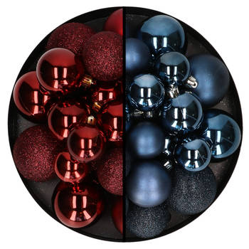 Kerstballen 60x stuks - mix donkerrood/donkerblauw - 4-5-6 cm - kunststof - Kerstbal