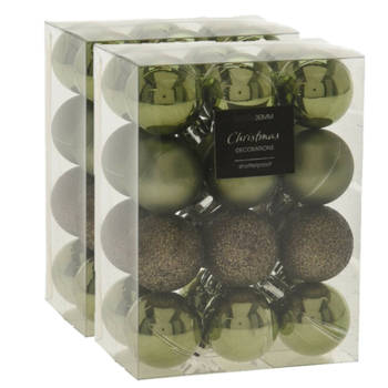 48x stuks mini kerstballen mix groen tinten kunststof 3 cm - Kerstbal