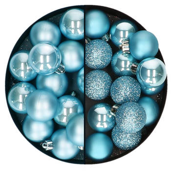 Kerstballen set - 30x stuks - 3 en 4 cm - ijsblauw - kunststof - Kerstbal