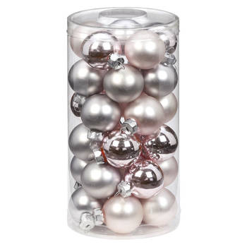 30x stuks kleine glazen kerstballen lichtroze 4 cm - Kerstbal