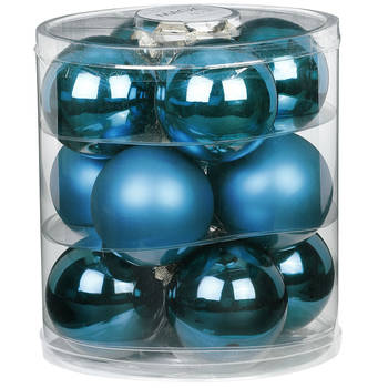 12x stuks glazen kerstballen diep blauw 8 cm glans en mat - Kerstbal