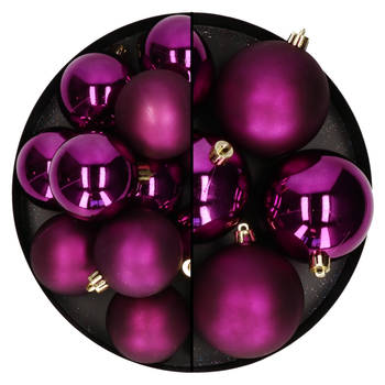 Kerstballen set - 18x stuks - 6 en 8 cm - paars - kunststof - Kerstbal