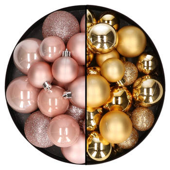 Kerstballen 60x stuks - mix goud/lichtroze - 4-5-6 cm - kunststof - Kerstbal