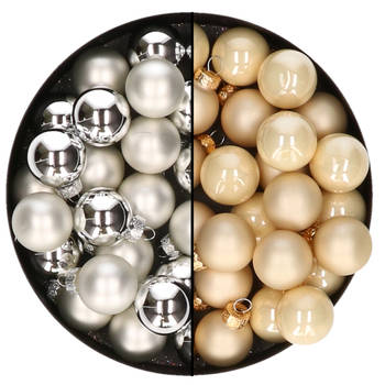 Mini kerstballen - 48x st - zilver en champagne - 2,5 cm - glas - Kerstbal
