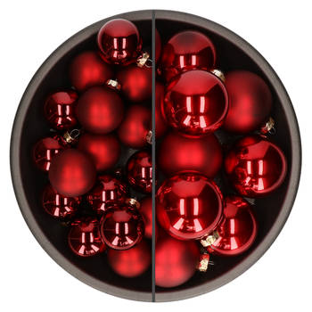 Othmar Decorations kerstballen - 46x st - rood - glas - 6 en 8 cm - Kerstbal