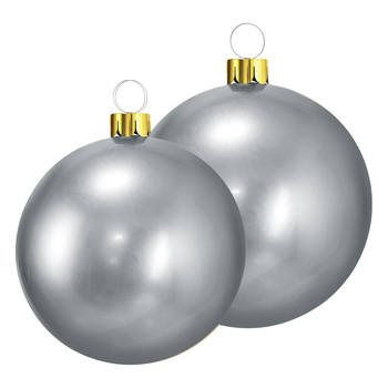 Grote opblaasbare decoratie kerstballen - 2x st - 45 en 65 cm - zilver - Opblaasfiguren