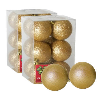 24x stuks kerstballen goud glitters kunststof 6 cm - Kerstbal