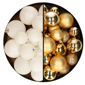 Kerstballen 60x stuks - mix goud/wol wit - 4-5-6 cm - kunststof - Kerstbal
