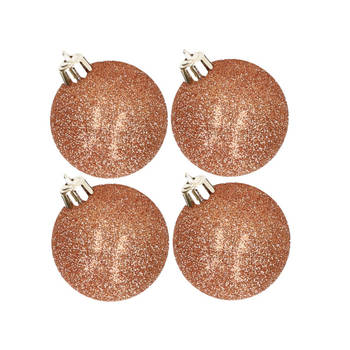 4x stuks kunststof glitter kerstballen koper 10 cm - Kerstbal