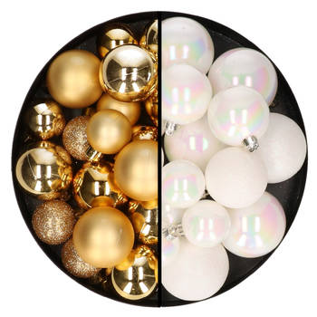 Kerstballen 60x stuks - mix goud/parelmoer wit - 4-5-6 cm - kunststof - Kerstbal