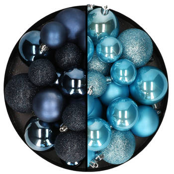 Kerstballen 60x stuks - mix ijsblauw/donkerblauw - 4-5-6 cm - kunststof - Kerstbal