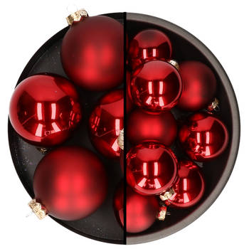 Othmar Decorations kerstballen - 10x st - donkerrood - glas - 8 en 10 cm - Kerstbal