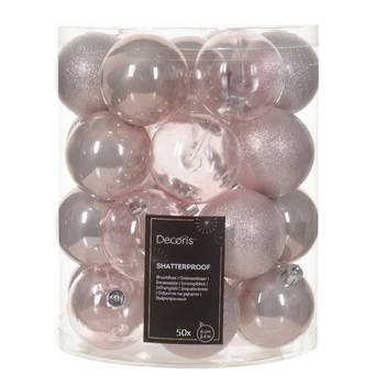 Decoris kerstballen - 50x stuks - 6 cm - kunststof -lichtroze - Kerstbal