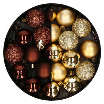 Kerstballen mini - 40x st - goud en donkerbruin - 3 cm - kunststoff - Kerstbal
