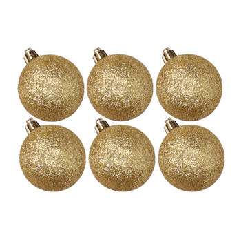 6x stuks kunststof glitter kerstballen goud 6 cm - Kerstbal