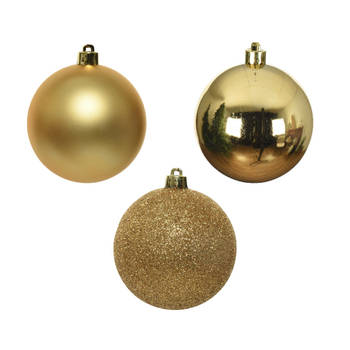 7x stuks kunststof/plastic kerstballen goud 8 cm mix - Kerstbal