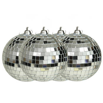 Othmar Decorations disco kerstballen - 4x - zilver - 10 cm - kunststof - Kerstbal