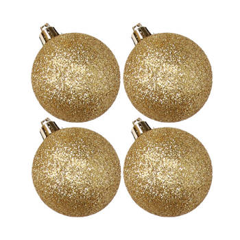 4x stuks kunststof glitter kerstballen goud 10 cm - Kerstbal