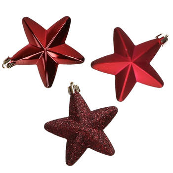 6x stuks kunststof sterren kerstballen 7 cm donkerrood - Kersthangers