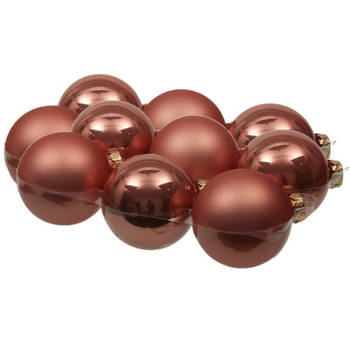 12x stuks glazen kerstballen koraal roze 8 cm mat/glans - Kerstbal