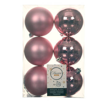 12x stuks kunststof kerstballen lippenstift roze 8 cm glans/mat - Kerstbal